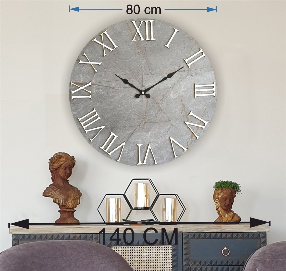 Markakanvas Mermer Desenli  Duvar Saati   ( Çap 50 cm - 80 cm )