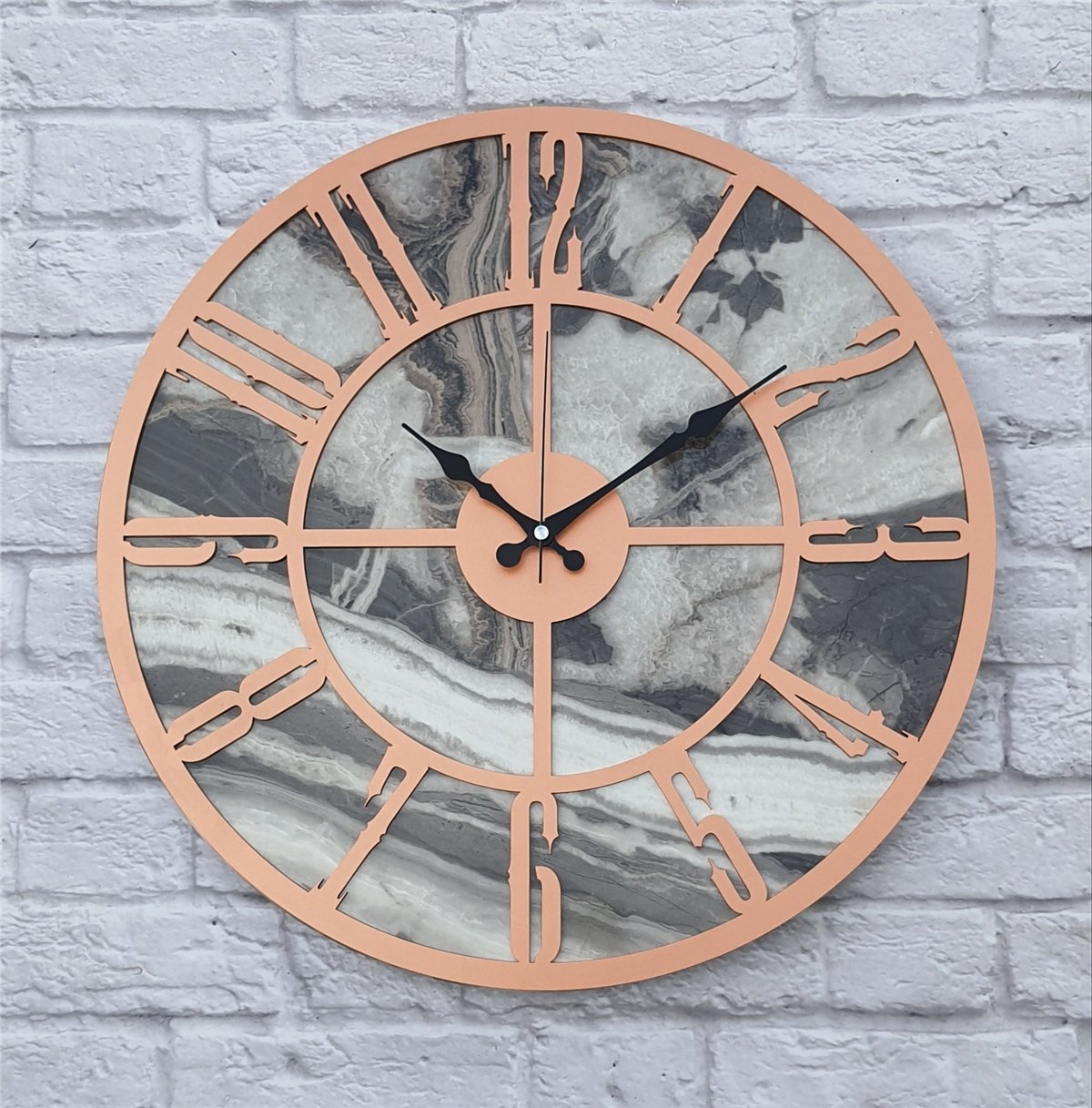 Markakanvas Mermer Desenli  Duvar Saati  Çap 50 cm-Çap 80 cm