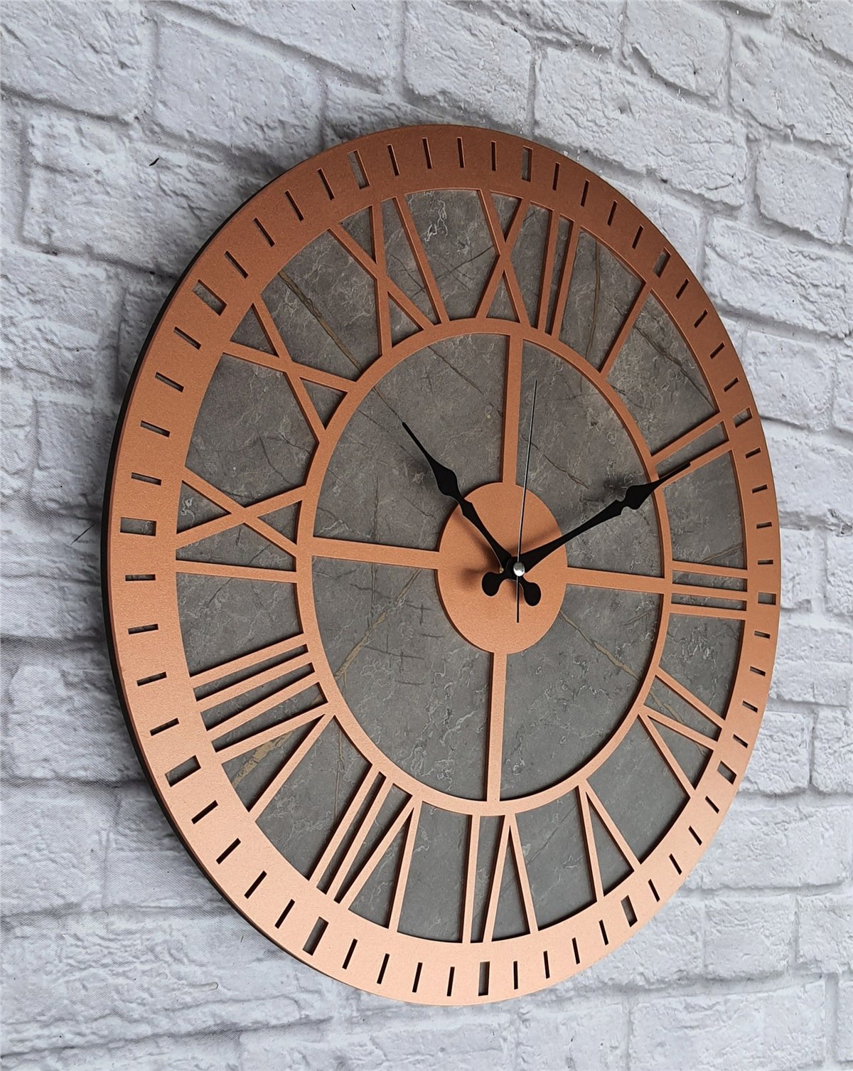 Markakanvas Mermer Desenli  Duvar Saati  Çap 50 cm-Çap 80 cm