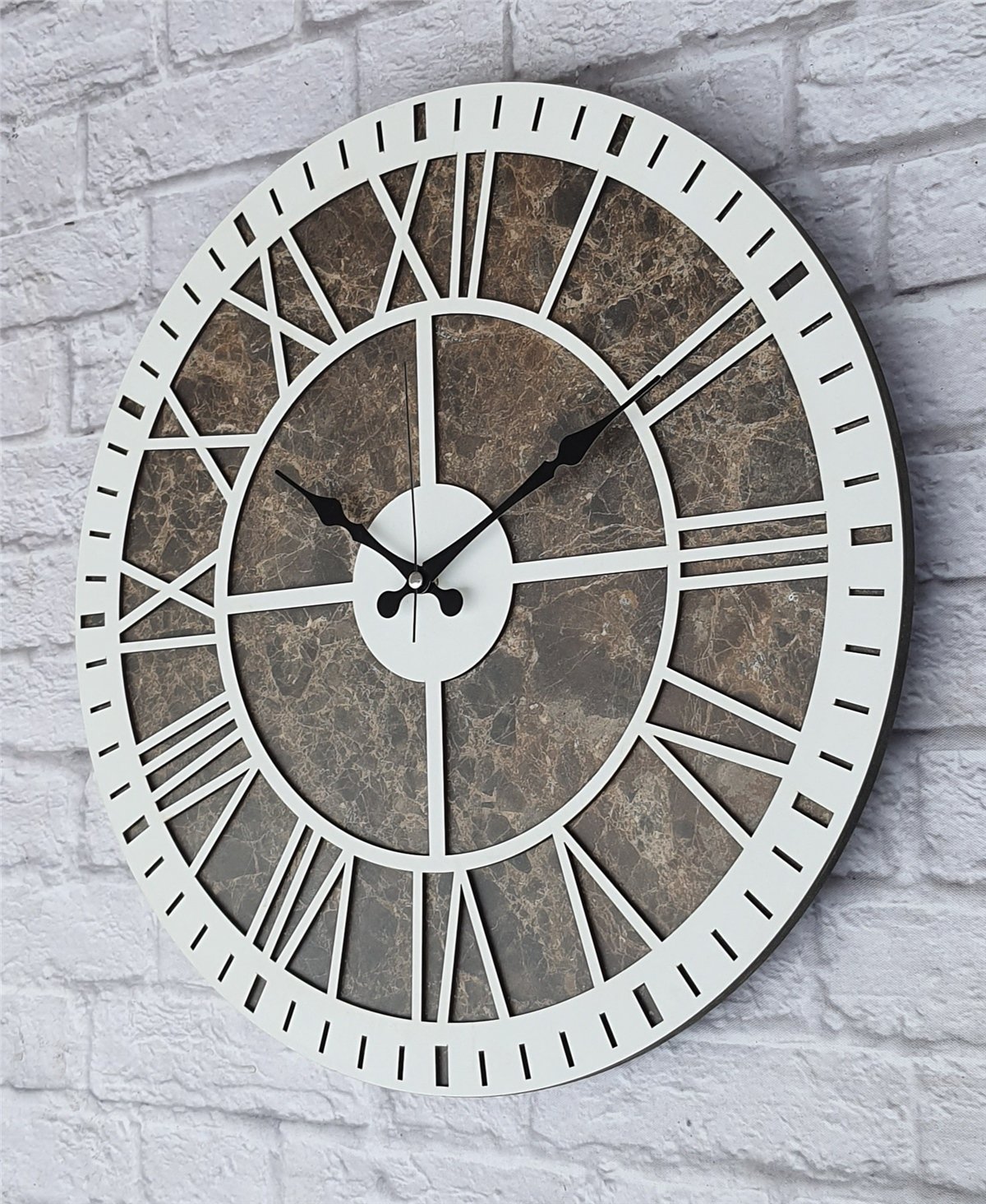 Markakanvas Mermer Desenli  Duvar Saati  Çap 50 cm-Çap 80 cm