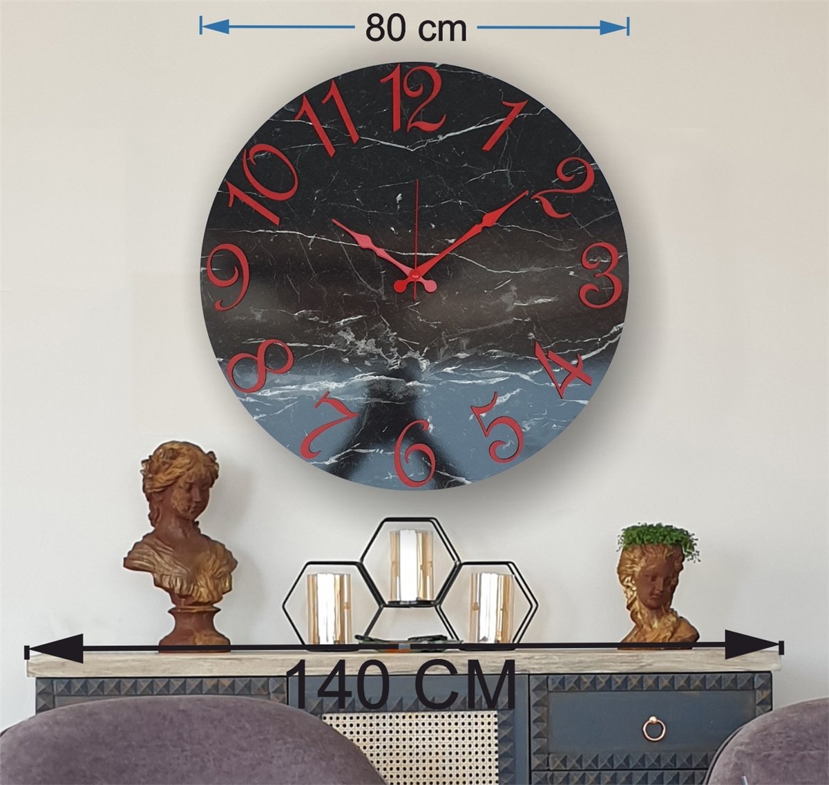 Markakanvas Mermer Desenli  Duvar Saati   ( Çap 50 cm - 80 cm )