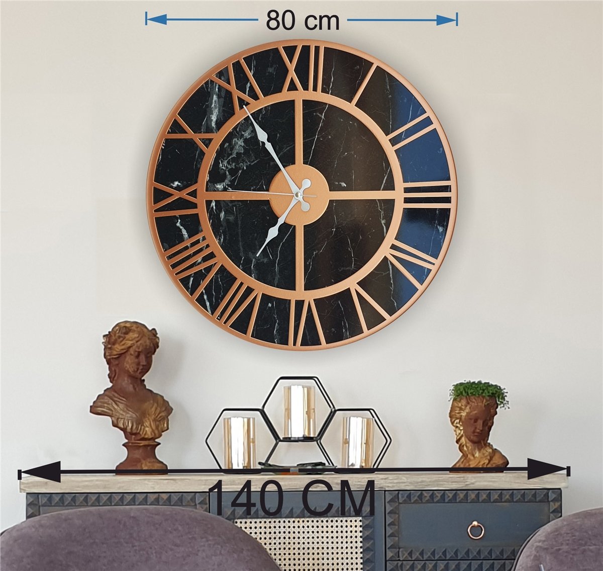 Markakanvas Mermer Desenli  Duvar Saati  Çap 50-80 cm