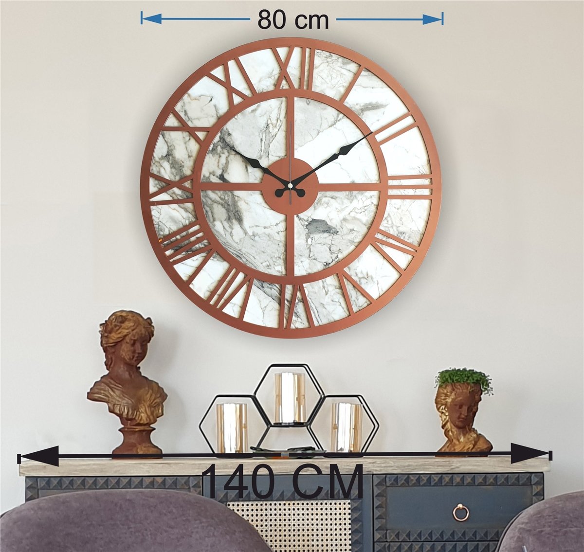 Markakanvas Mermer Desenli  Duvar Saati  Çap 50-80 cm
