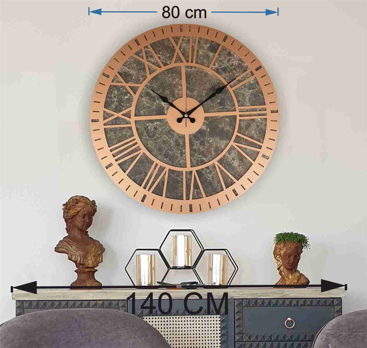 Markakanvas Mermer Desenli  Duvar Saati  Çap 50 cm-Çap 80 cm