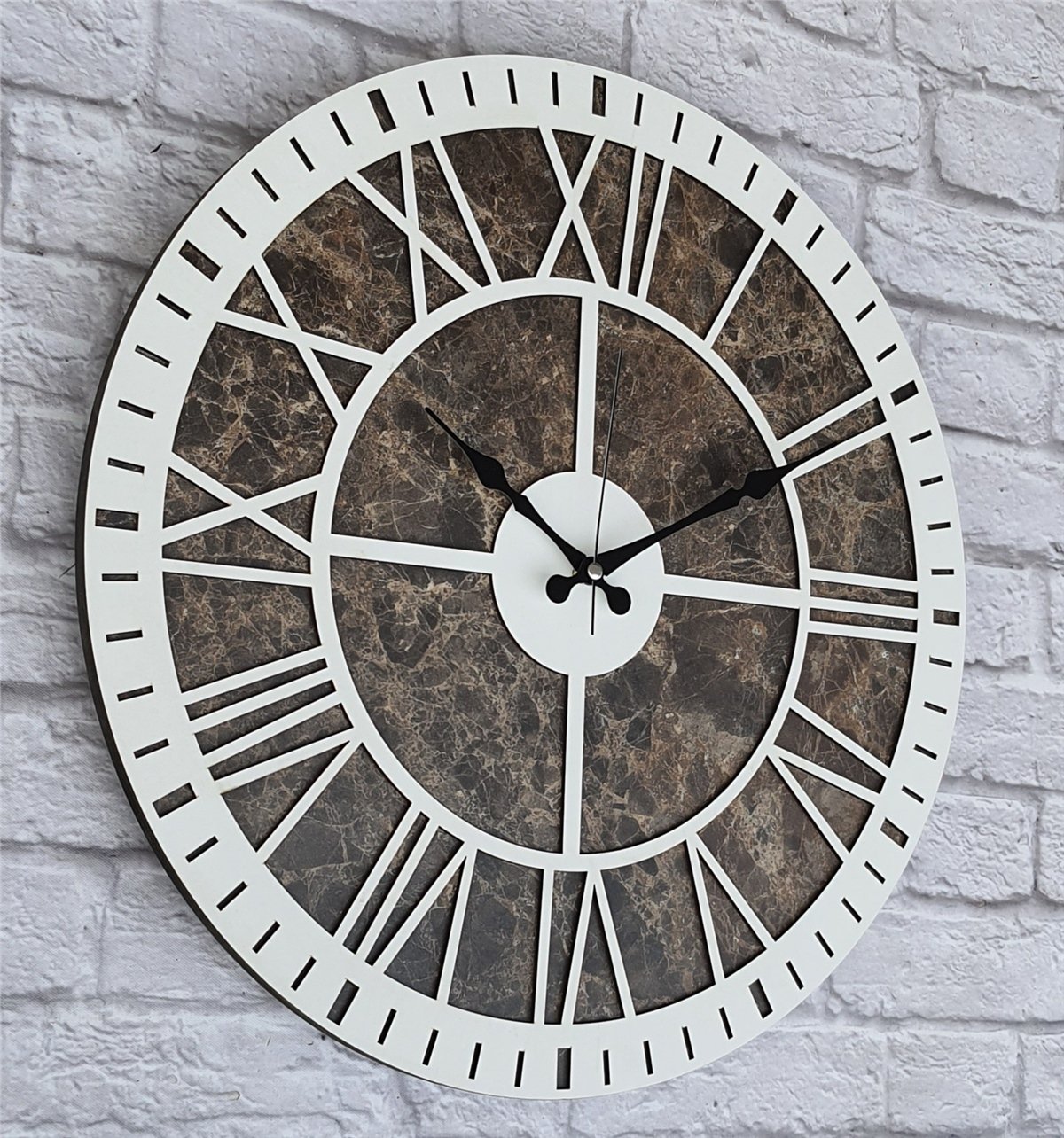 Markakanvas Mermer Desenli  Duvar Saati  Çap 50 cm-Çap 80 cm