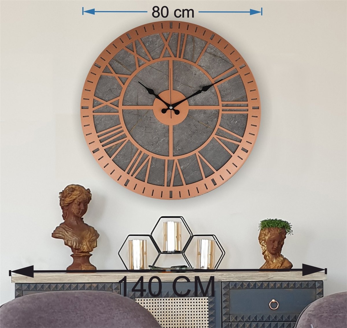Markakanvas Mermer Desenli  Duvar Saati  Çap 50 cm-Çap 80 cm