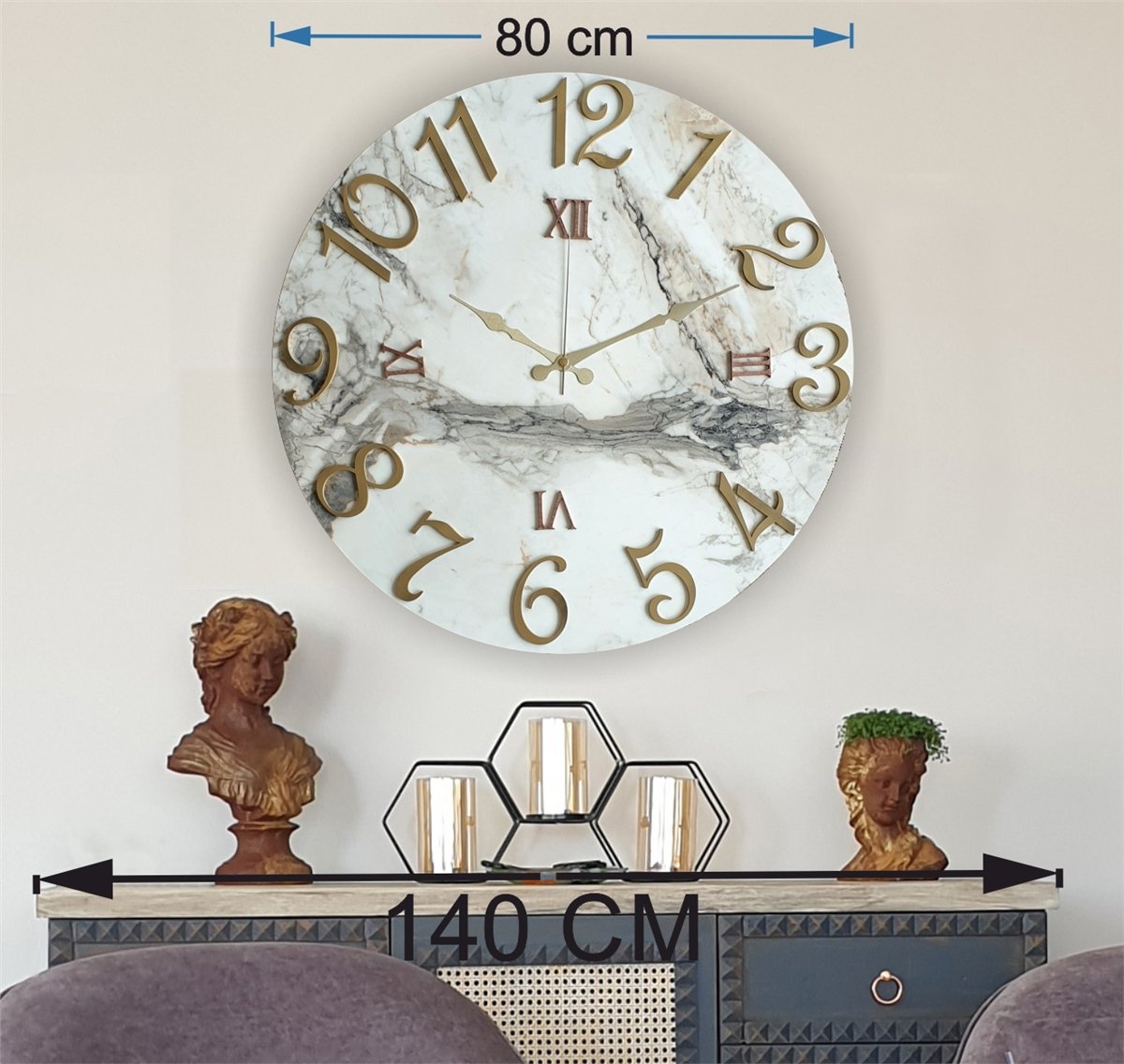 Markakanvas Mermer Desenli  Duvar Saati   ( Çap 50 cm - 80 cm )