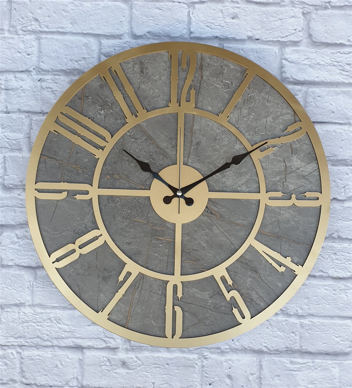 Markakanvas Mermer Desenli  Duvar Saati  Çap 50 cm-Çap 80 cm