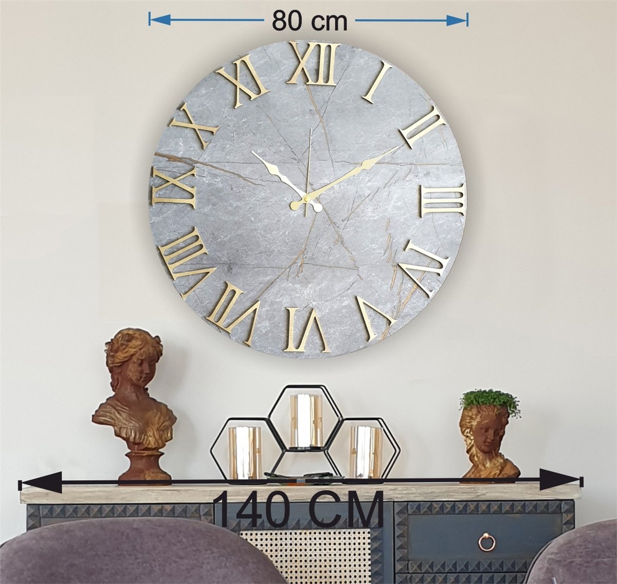 Markakanvas Mermer Desenli  Duvar Saati   ( Çap 50 cm - 80 cm )
