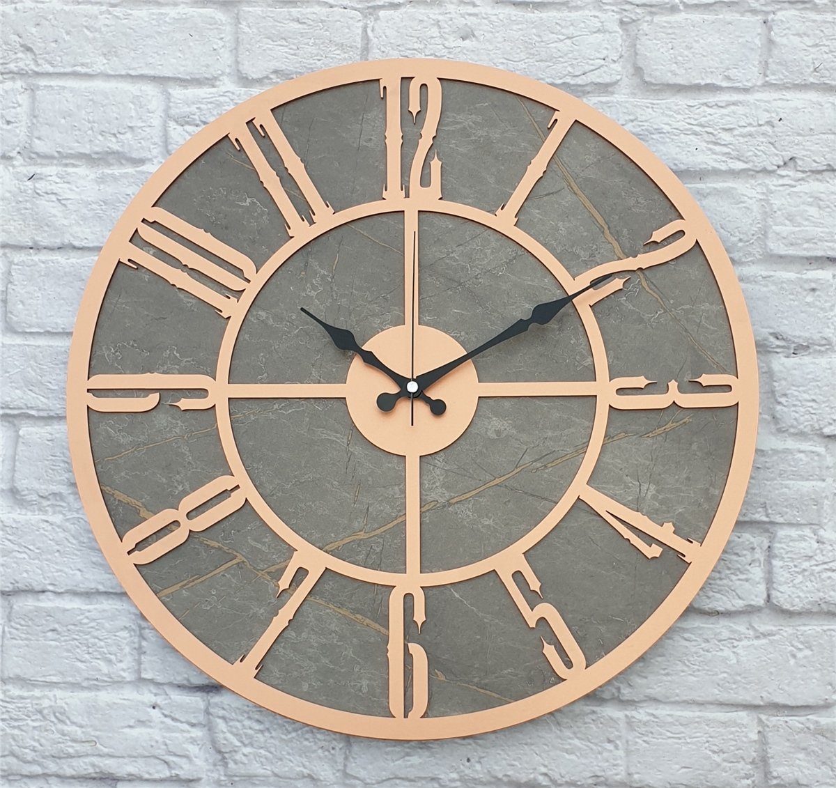 Markakanvas Mermer Desenli  Duvar Saati  Çap 50 cm-Çap 80 cm