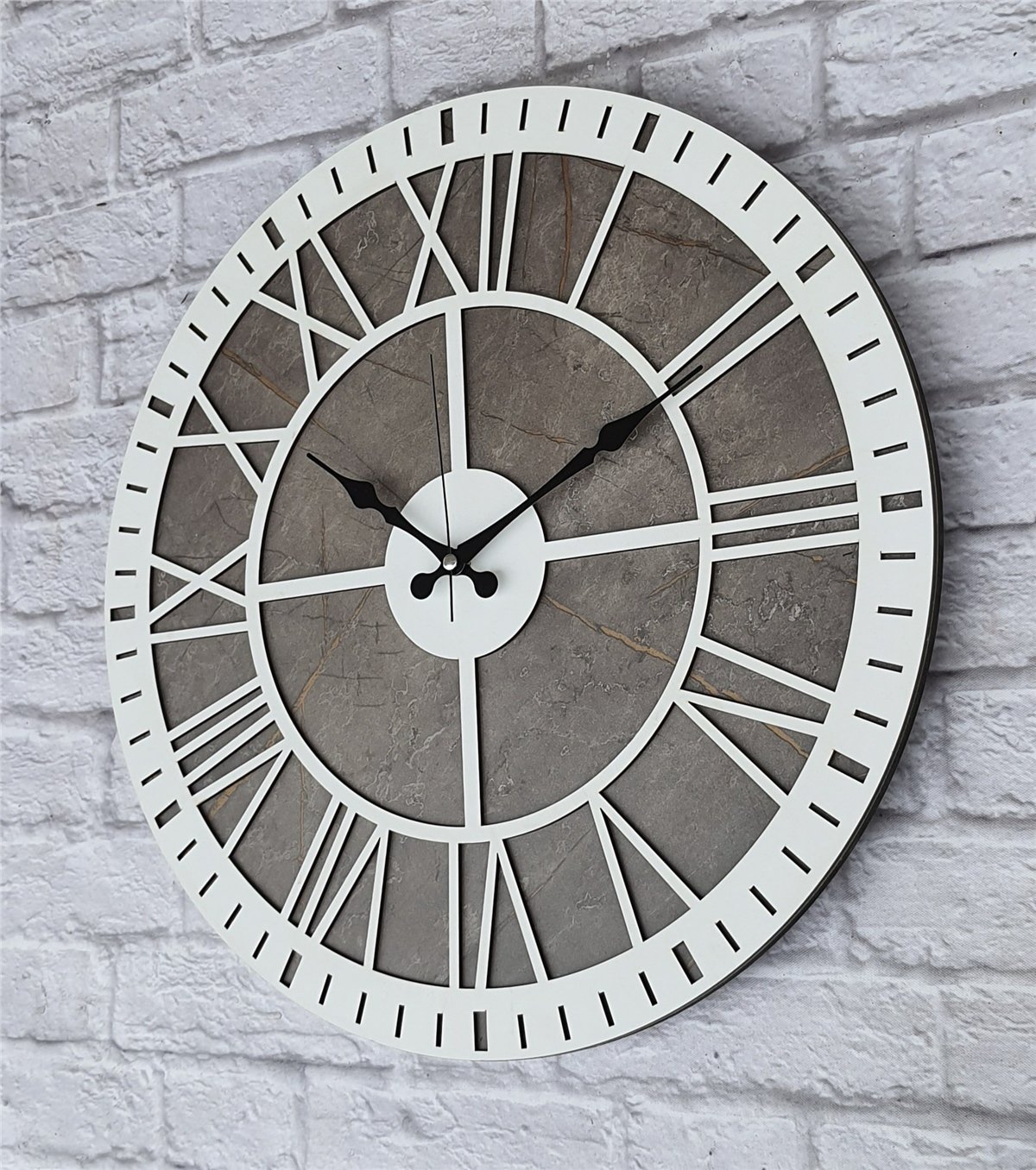 Markakanvas Mermer Desenli  Duvar Saati  Çap 50 cm-Çap 80 cm