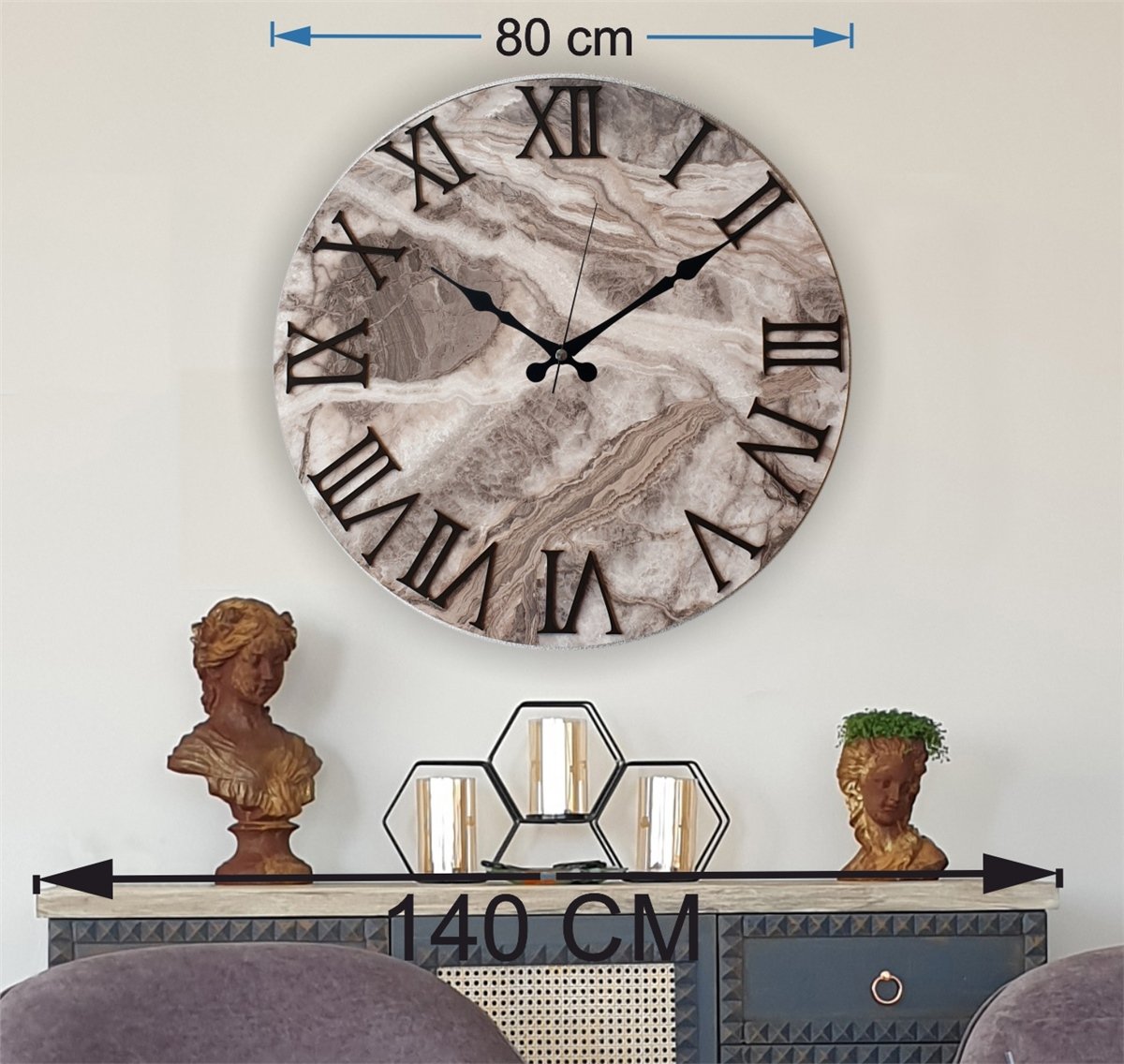 Markakanvas Mermer Desenli  Duvar Saati   ( Çap 50 cm - 80 cm )