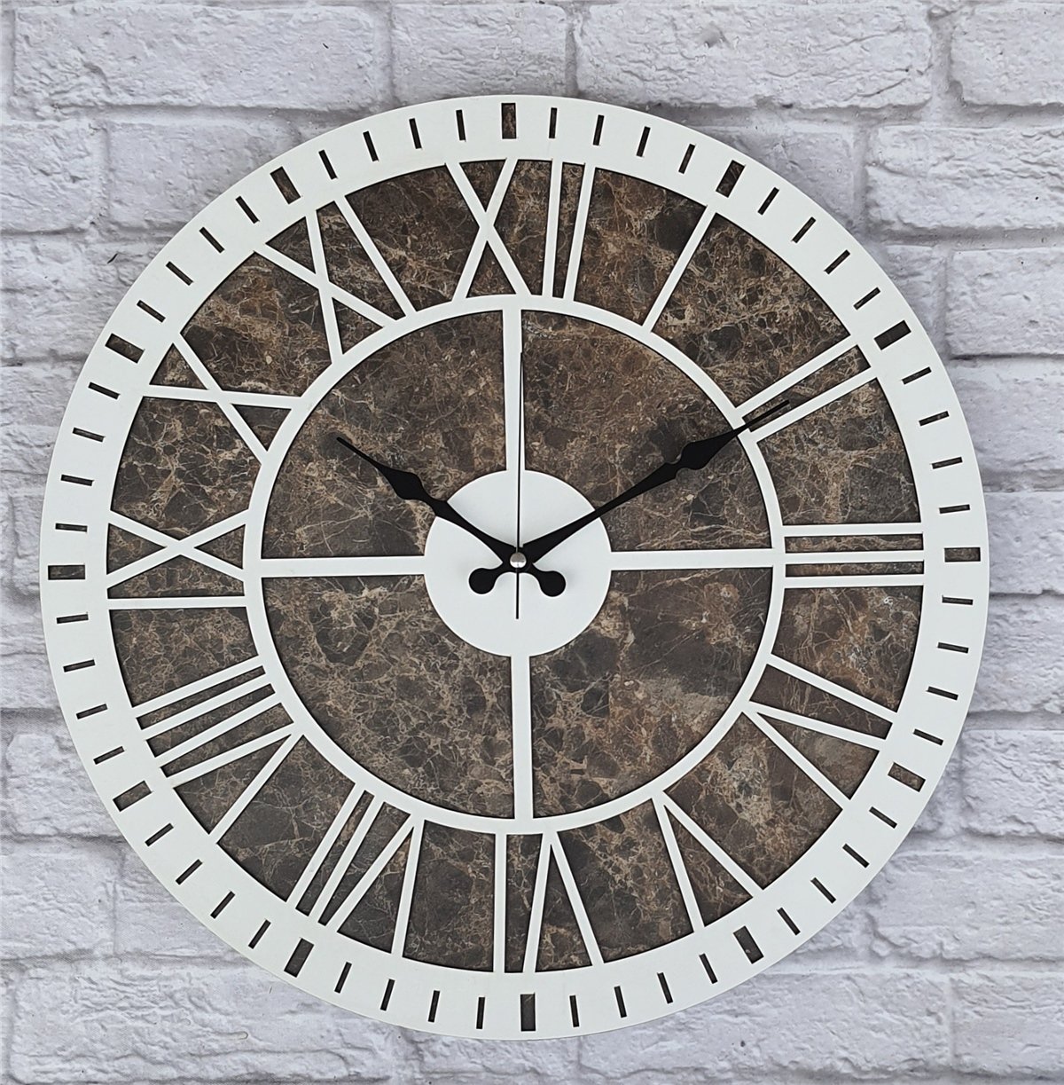 Markakanvas Mermer Desenli  Duvar Saati  Çap 50 cm-Çap 80 cm