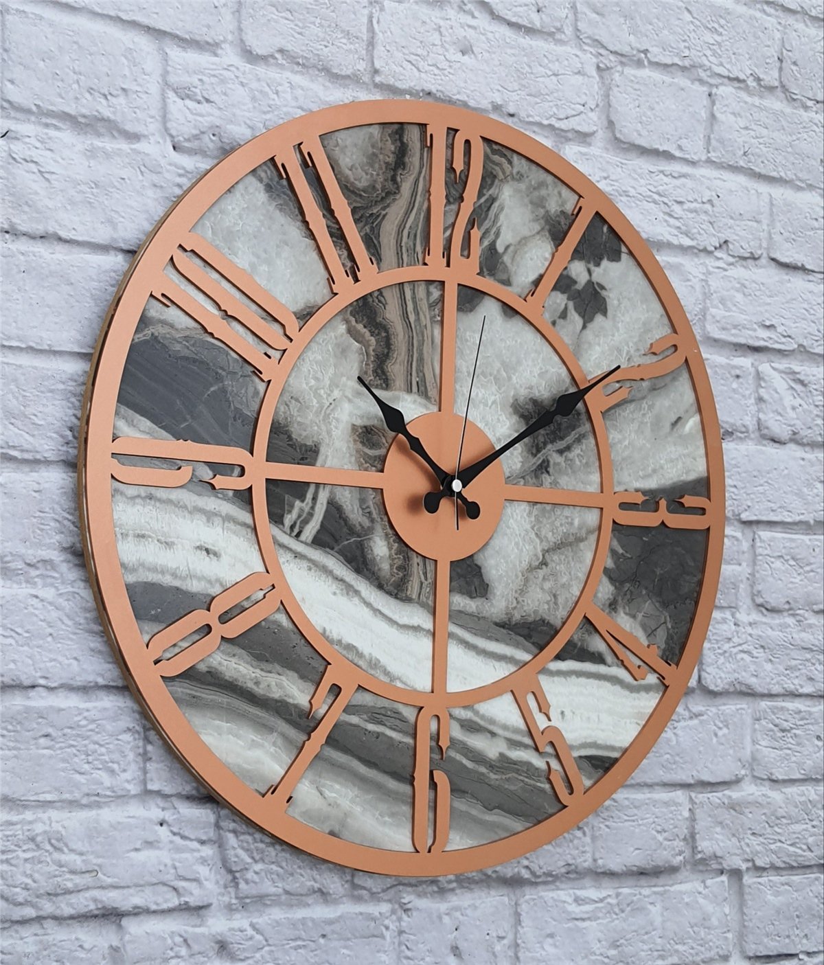 Markakanvas Mermer Desenli  Duvar Saati  Çap 50 cm-Çap 80 cm