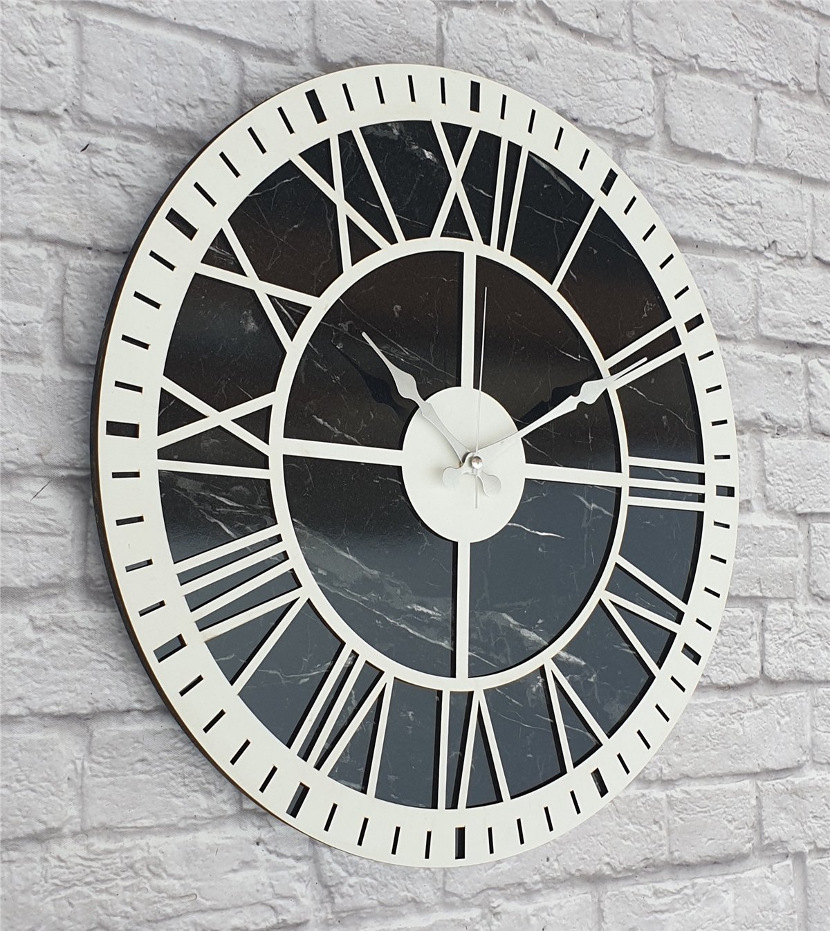 Markakanvas Mermer Desenli  Duvar Saati  Çap 50 cm-Çap 80 cm