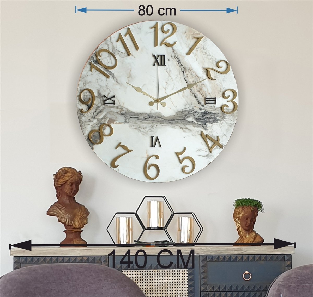 Markakanvas Mermer Desenli  Duvar Saati   ( Çap 50 cm - 80 cm )