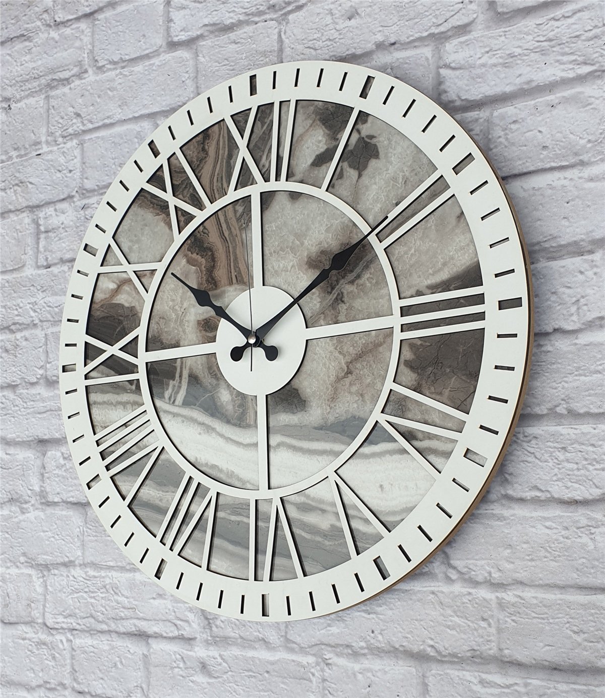 Markakanvas Mermer Desenli  Duvar Saati  Çap 50 cm-Çap 80 cm