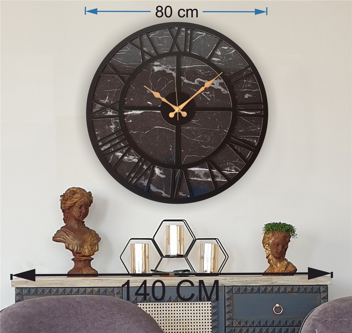 Markakanvas Mermer Desenli  Duvar Saati  Çap 50-80 cm