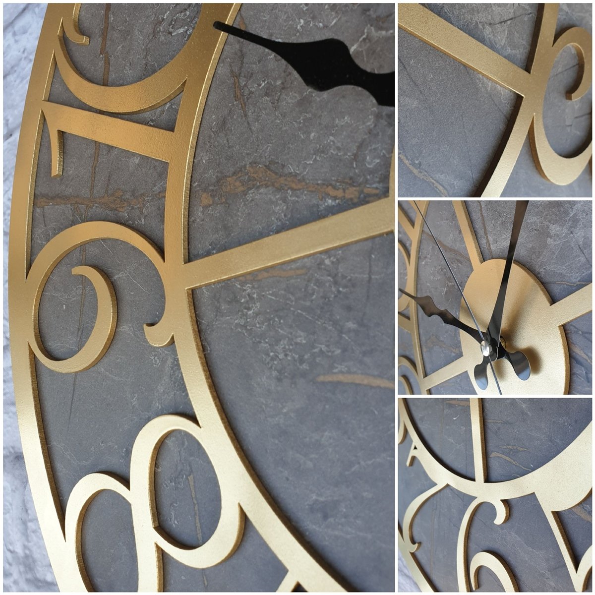 Markakanvas Mermer Desenli  Duvar Saati  Çap 50 cm-Çap 80 cm