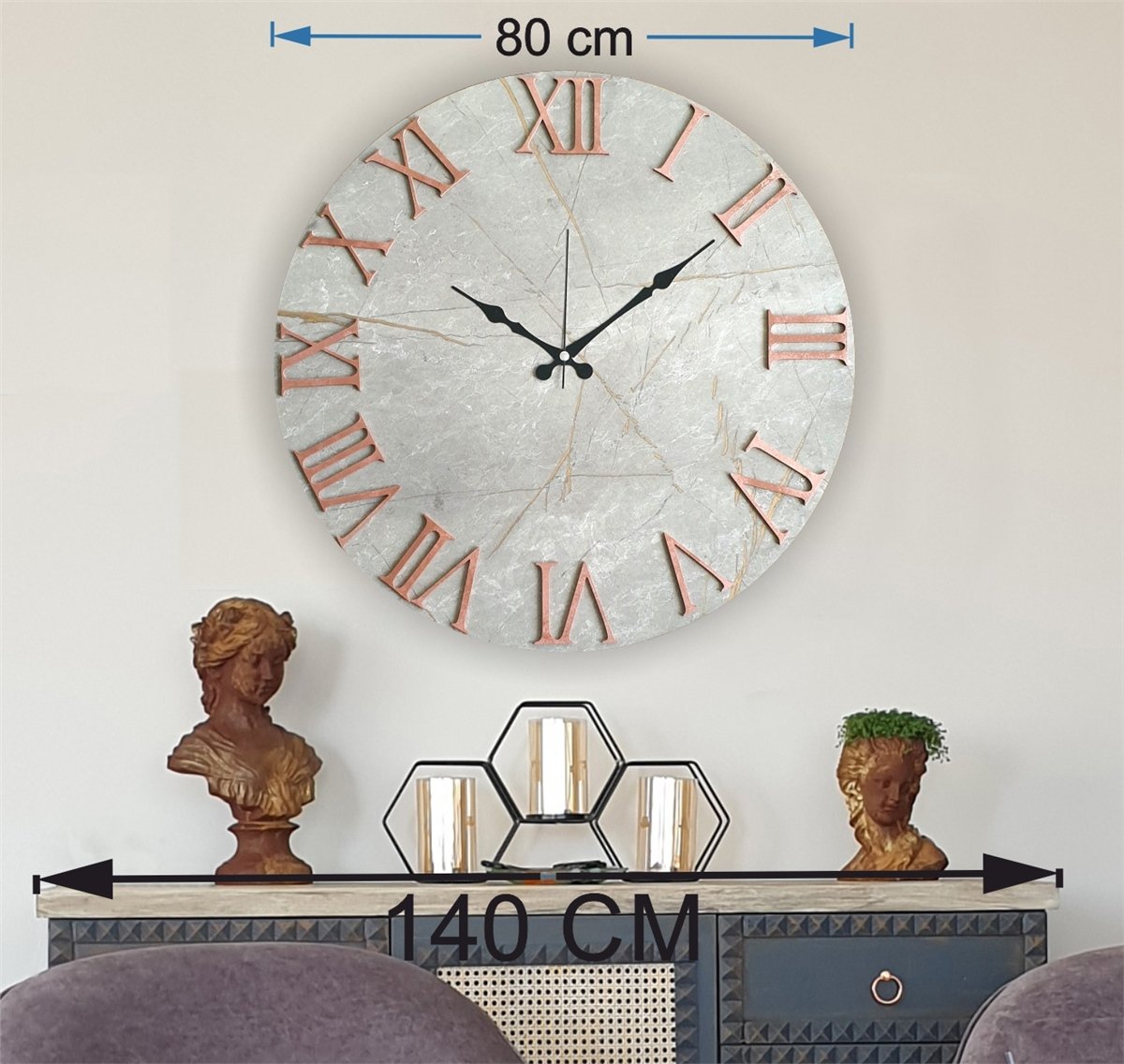 Markakanvas Mermer Desenli  Duvar Saati   ( Çap 50 cm - 80 cm )