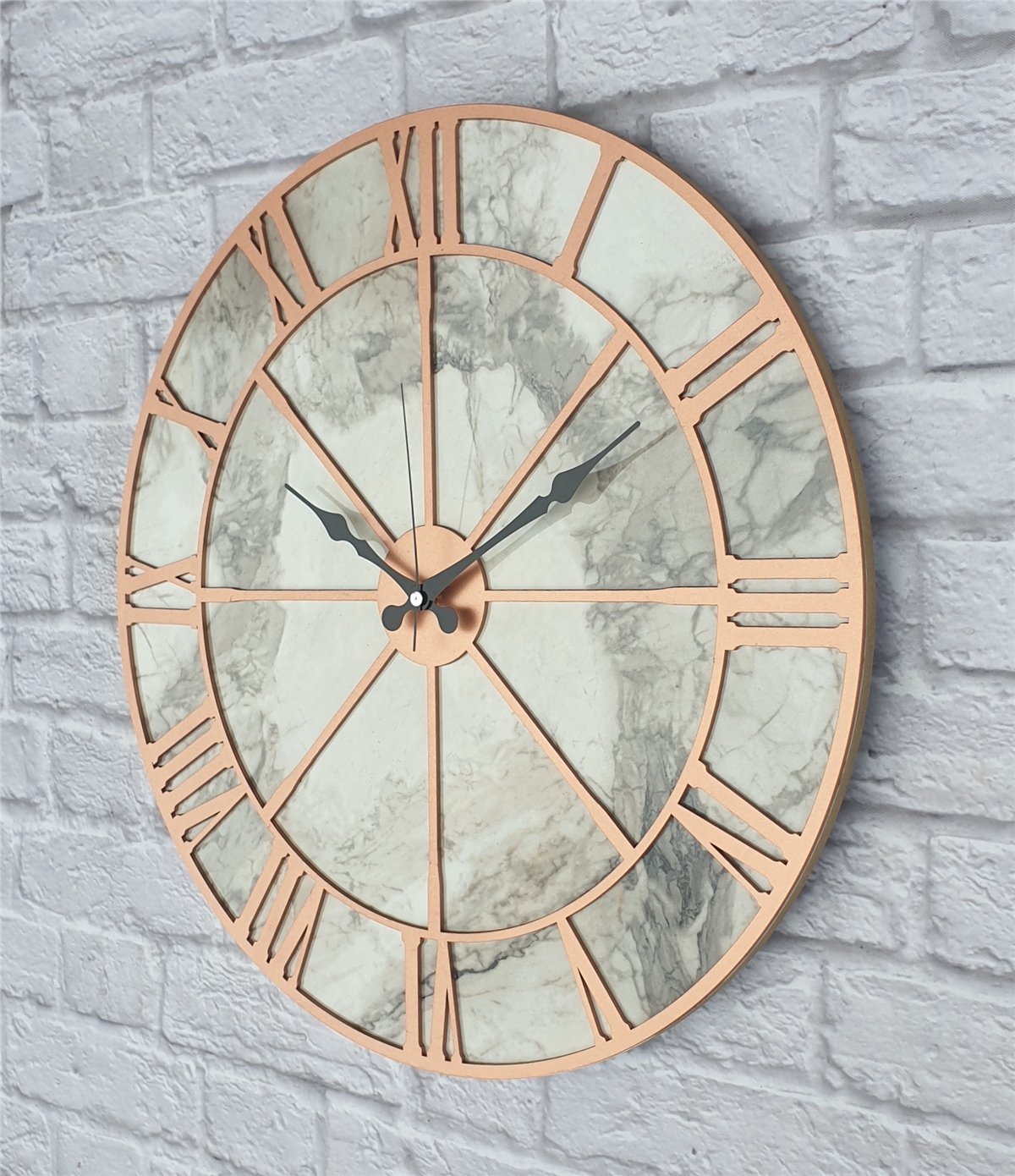 Markakanvas Mermer Desenli  Duvar Saati  Çap 50 cm-Çap 80 cm