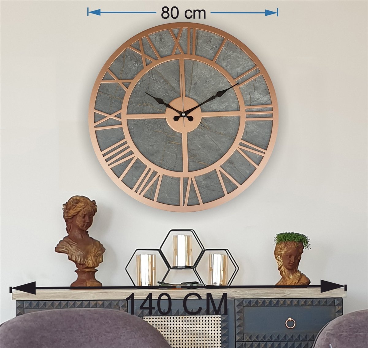 Markakanvas Mermer Desenli  Duvar Saati  Çap 50-80 cm