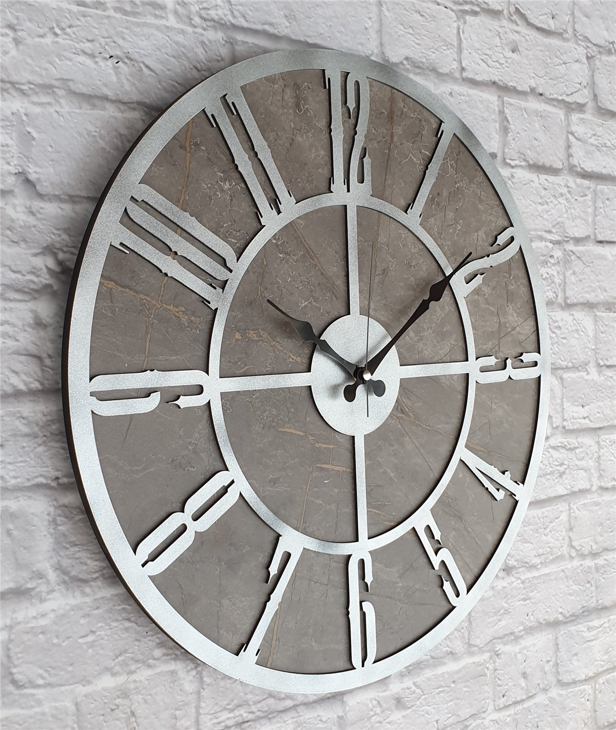 Markakanvas Mermer Desenli  Duvar Saati  Çap 50 cm-Çap 80 cm