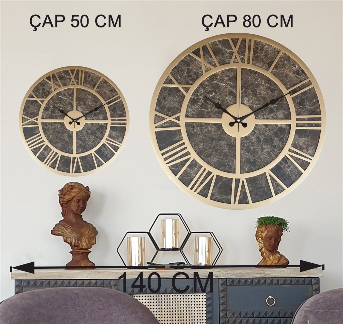 Markakanvas Mermer Desenli  Duvar Saati  Çap 50-80 cm