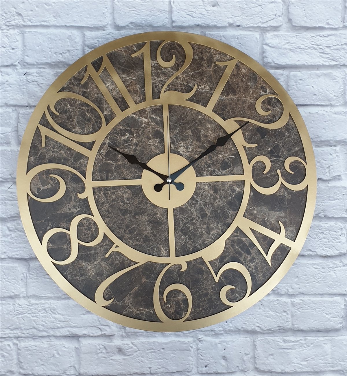 Markakanvas Mermer Desenli  Duvar Saati  Çap 50 cm-Çap 80 cm