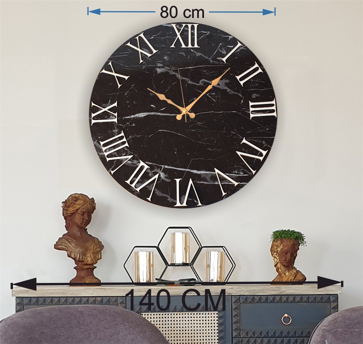 Markakanvas Mermer Desenli  Duvar Saati   ( Çap 50 cm - 80 cm )