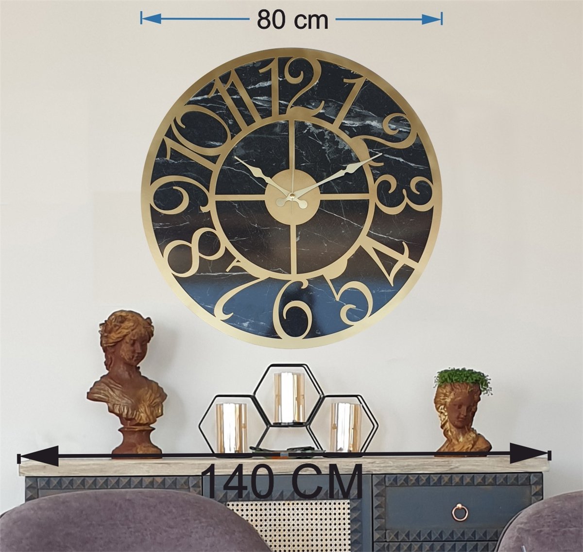 Markakanvas Mermer Desenli  Duvar Saati  Çap 50 cm-Çap 80 cm