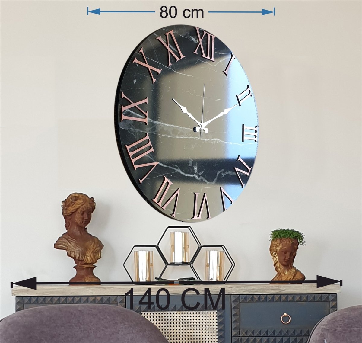 Markakanvas Mermer Desenli  Duvar Saati   ( Çap 50 cm - 80 cm )