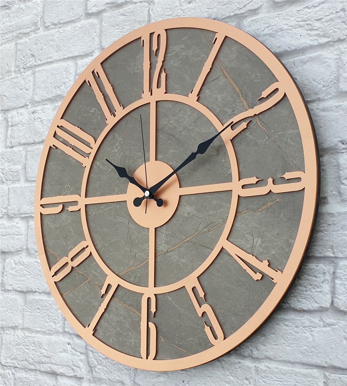 Markakanvas Mermer Desenli  Duvar Saati  Çap 50 cm-Çap 80 cm