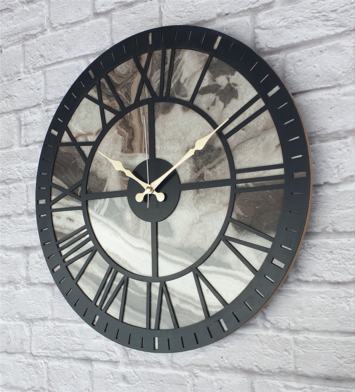 Markakanvas Mermer Desenli  Duvar Saati  Çap 50 cm-Çap 80 cm