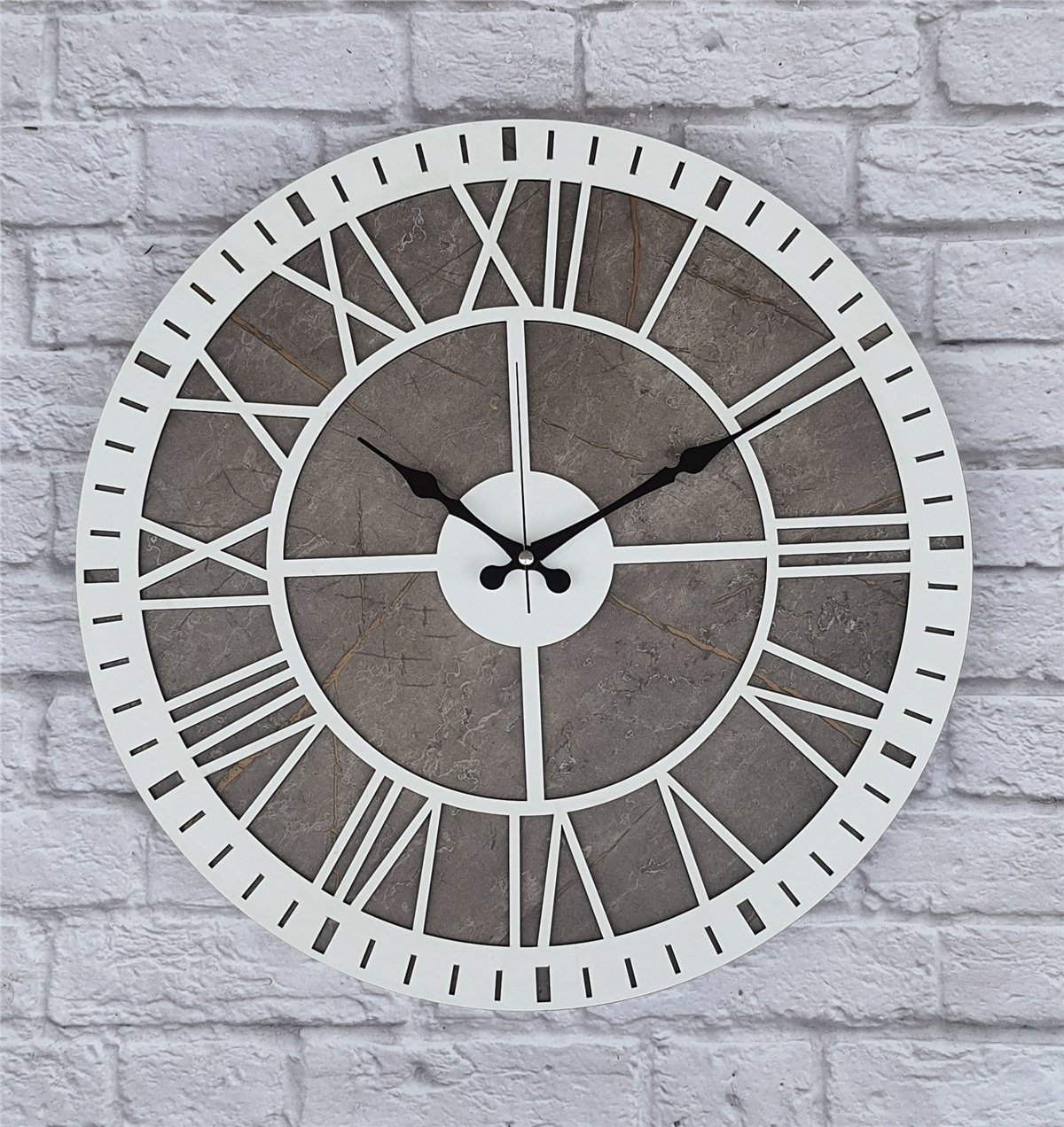 Markakanvas Mermer Desenli  Duvar Saati  Çap 50 cm-Çap 80 cm