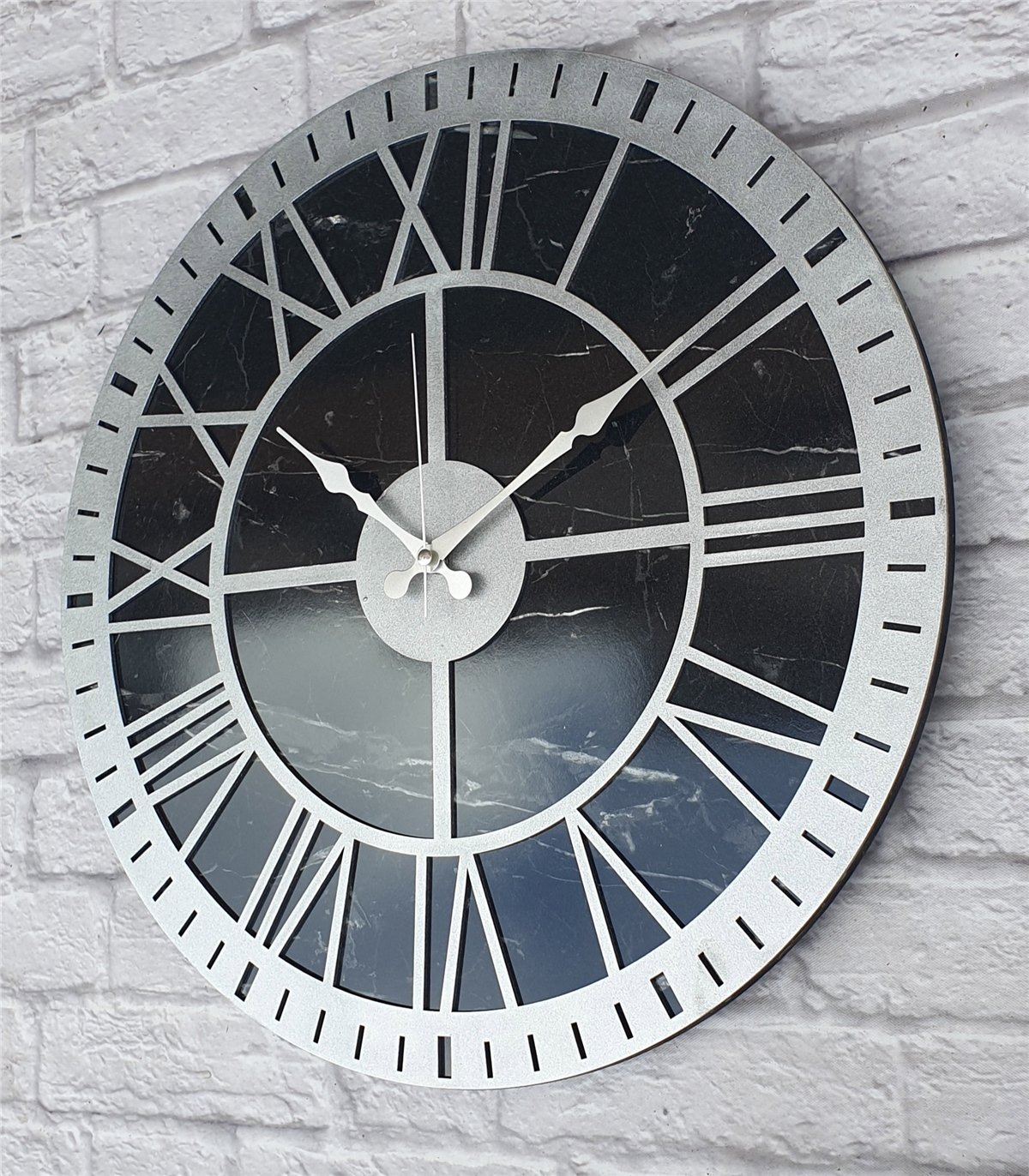 Markakanvas Mermer Desenli  Duvar Saati  Çap 50 cm-Çap 80 cm