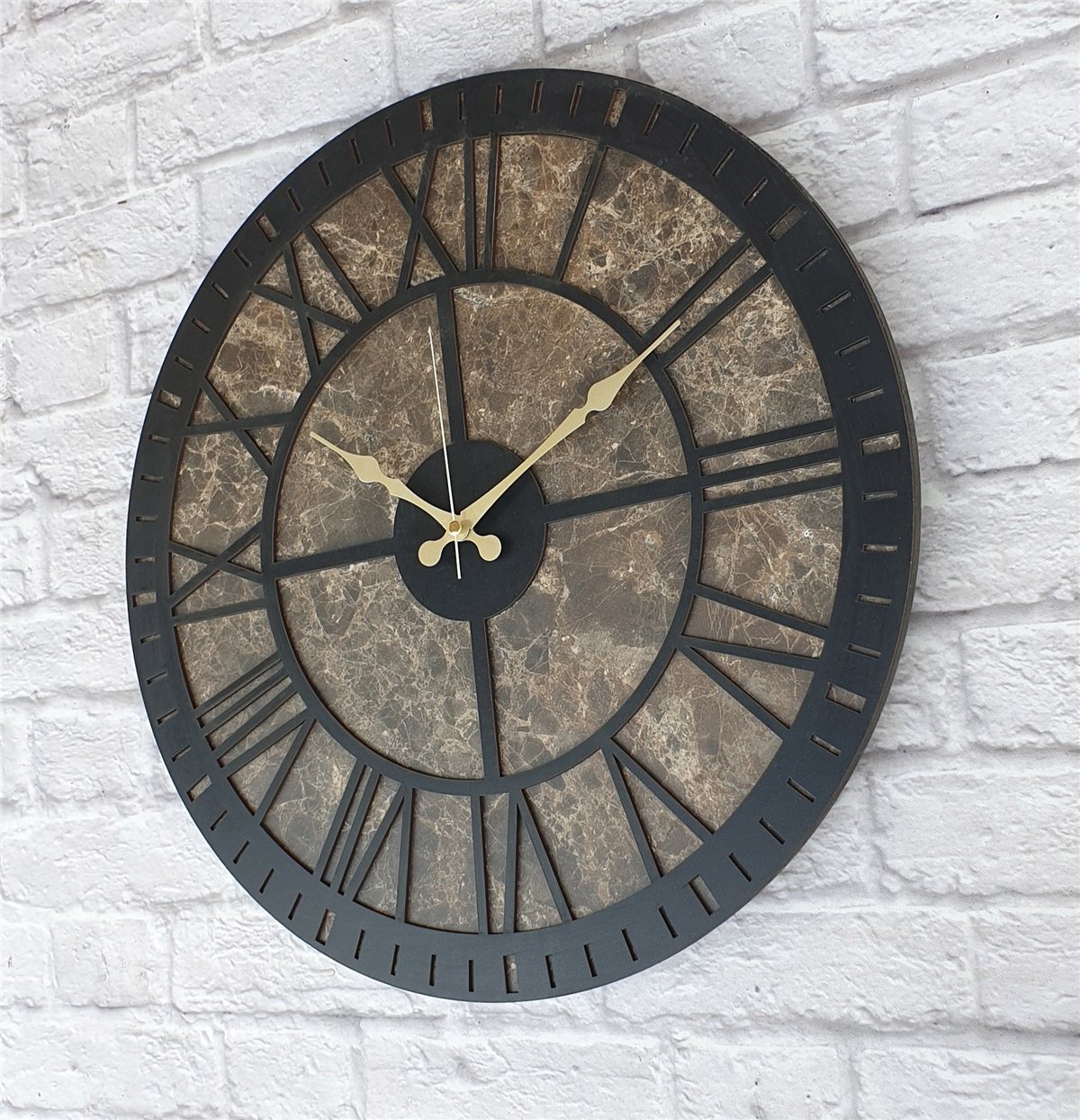 Markakanvas Mermer Desenli  Duvar Saati  Çap 50 cm-Çap 80 cm
