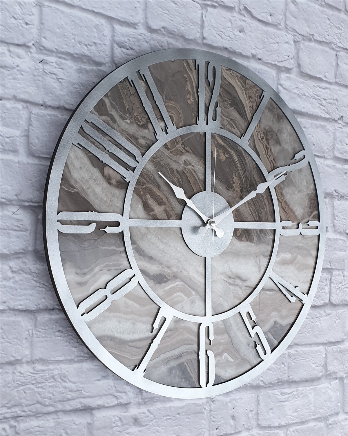 Markakanvas Mermer Desenli  Duvar Saati  Çap 50 cm-Çap 80 cm