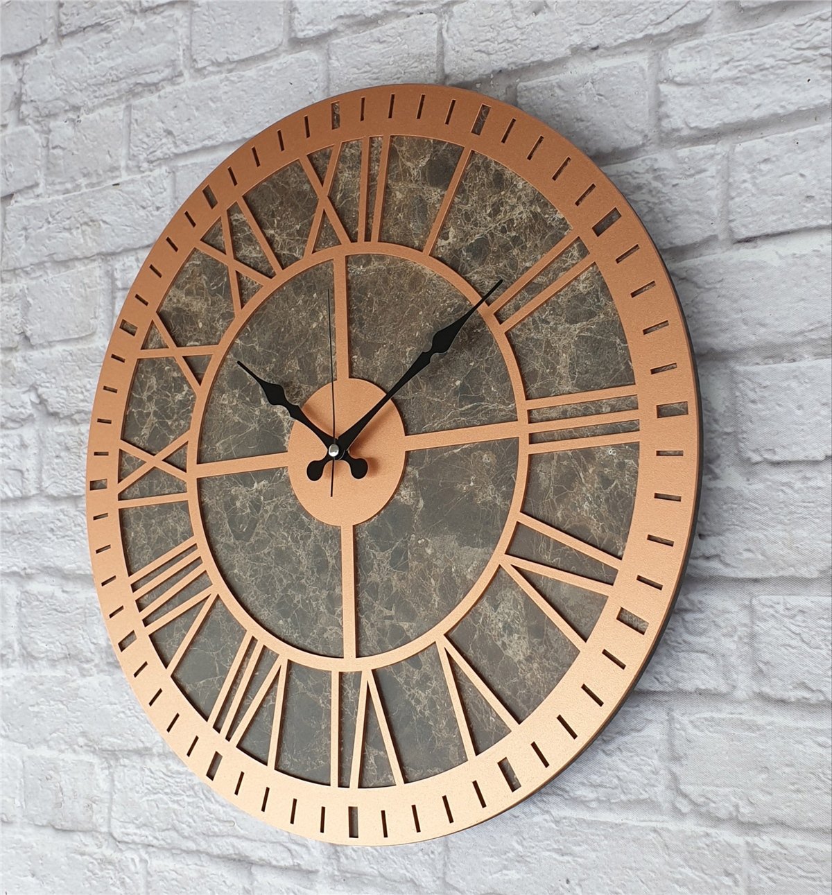 Markakanvas Mermer Desenli  Duvar Saati  Çap 50 cm-Çap 80 cm