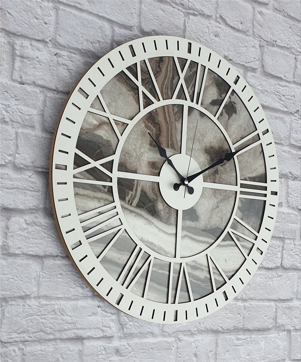Markakanvas Mermer Desenli  Duvar Saati  Çap 50 cm-Çap 80 cm