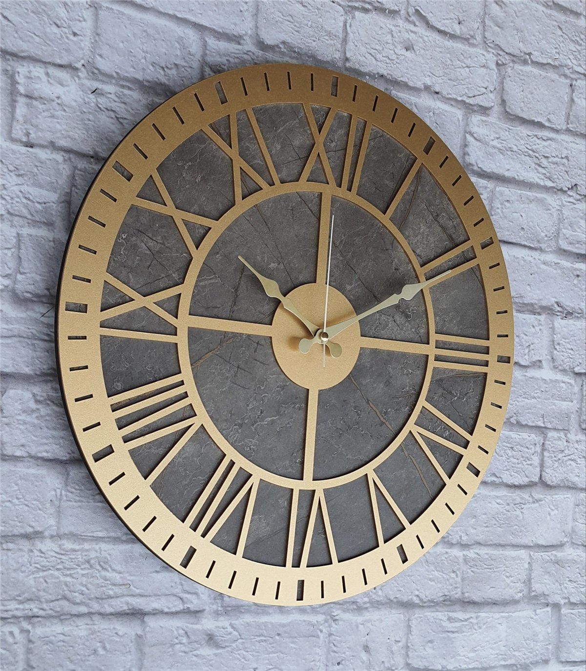 Markakanvas Mermer Desenli  Duvar Saati  Çap 50 cm-Çap 80 cm