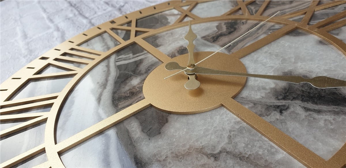 Markakanvas Mermer Desenli  Duvar Saati  Çap 50 cm-Çap 80 cm