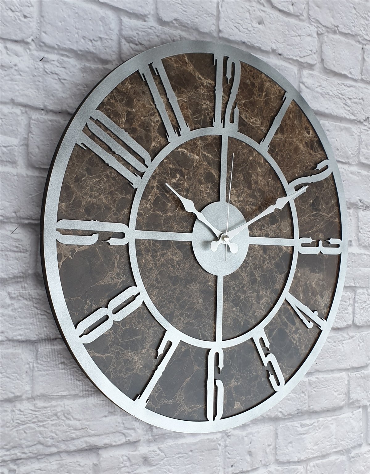 Markakanvas Mermer Desenli  Duvar Saati  Çap 50 cm-Çap 80 cm