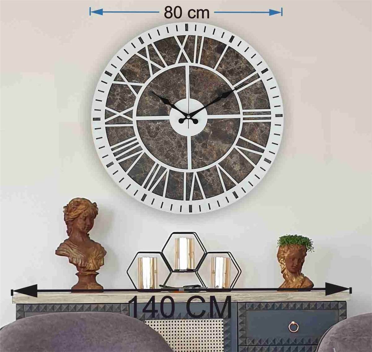 Markakanvas Mermer Desenli  Duvar Saati  Çap 50 cm-Çap 80 cm