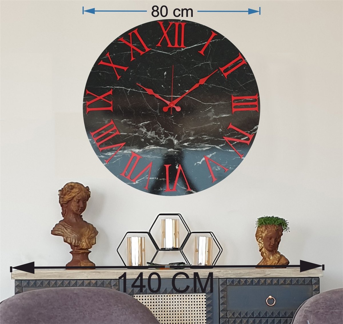 Markakanvas Mermer Desenli  Duvar Saati   ( Çap 50 cm - 80 cm )