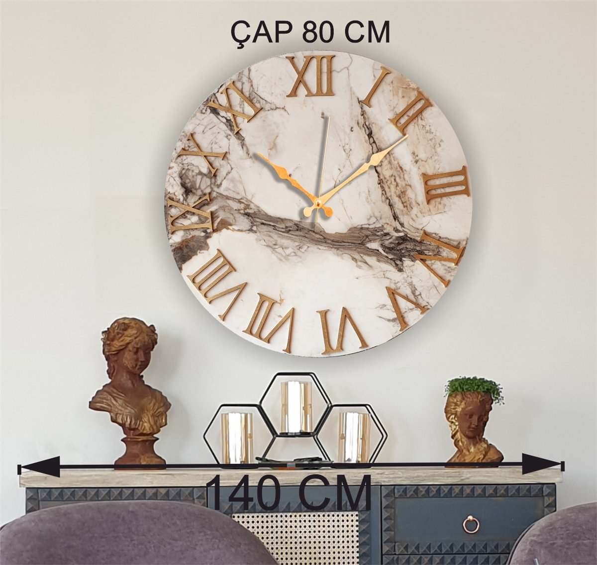 Markakanvas Mermer Desenli  Duvar Saati   ( Çap 50 cm - 80 cm )