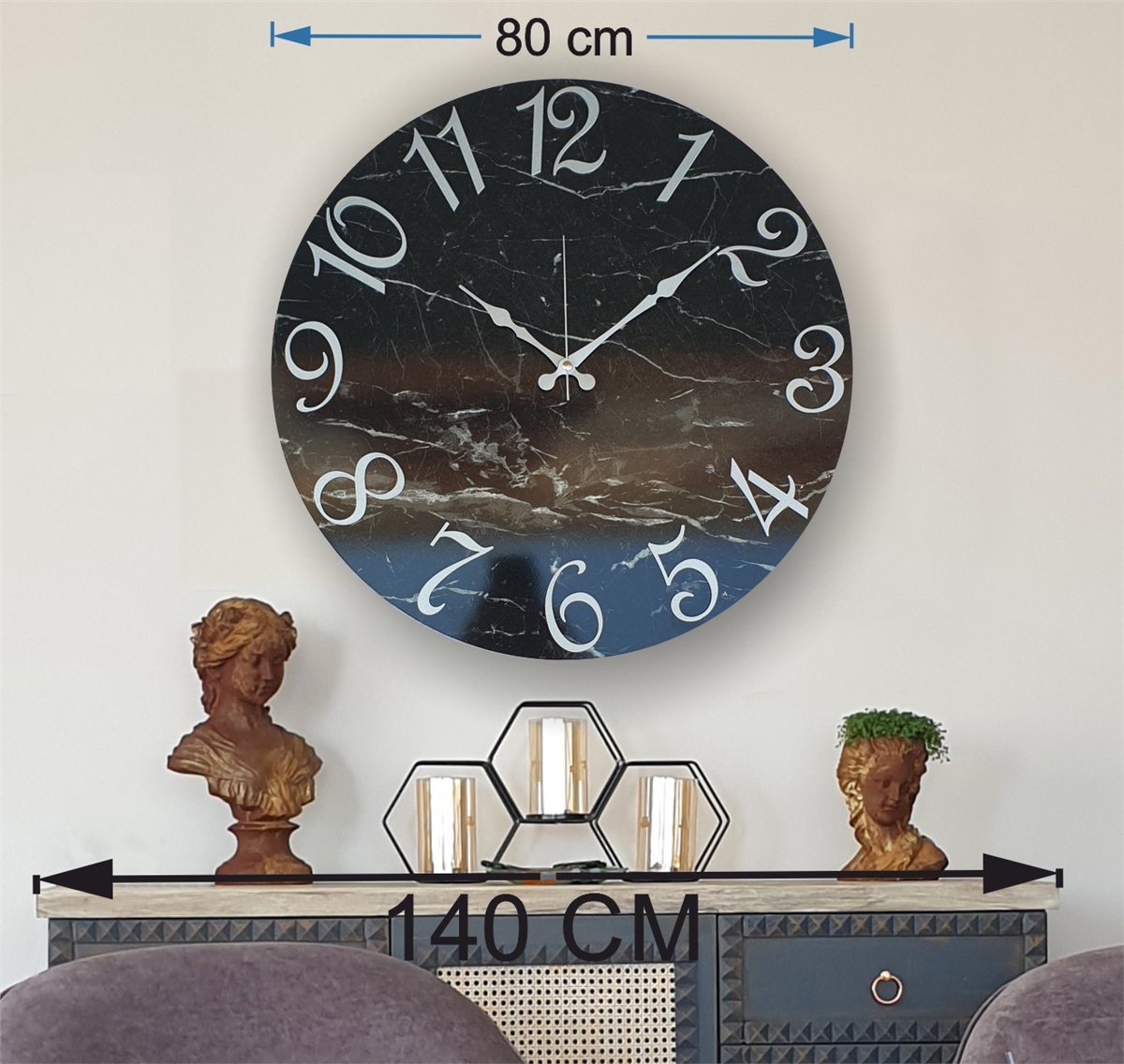 Markakanvas Mermer Desenli  Duvar Saati   ( Çap 50 cm - 80 cm )