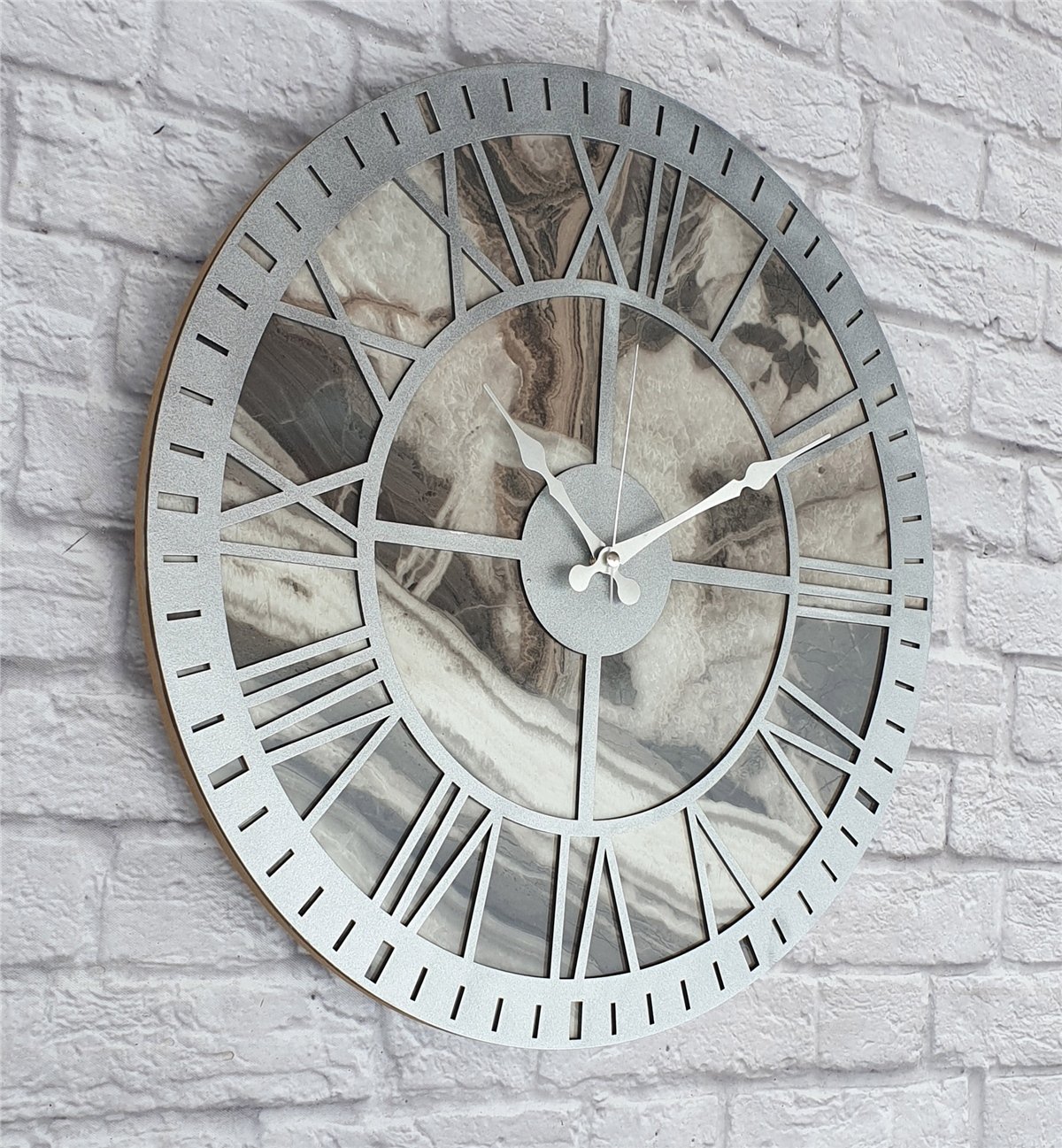 Markakanvas Mermer Desenli  Duvar Saati  Çap 50 cm-Çap 80 cm