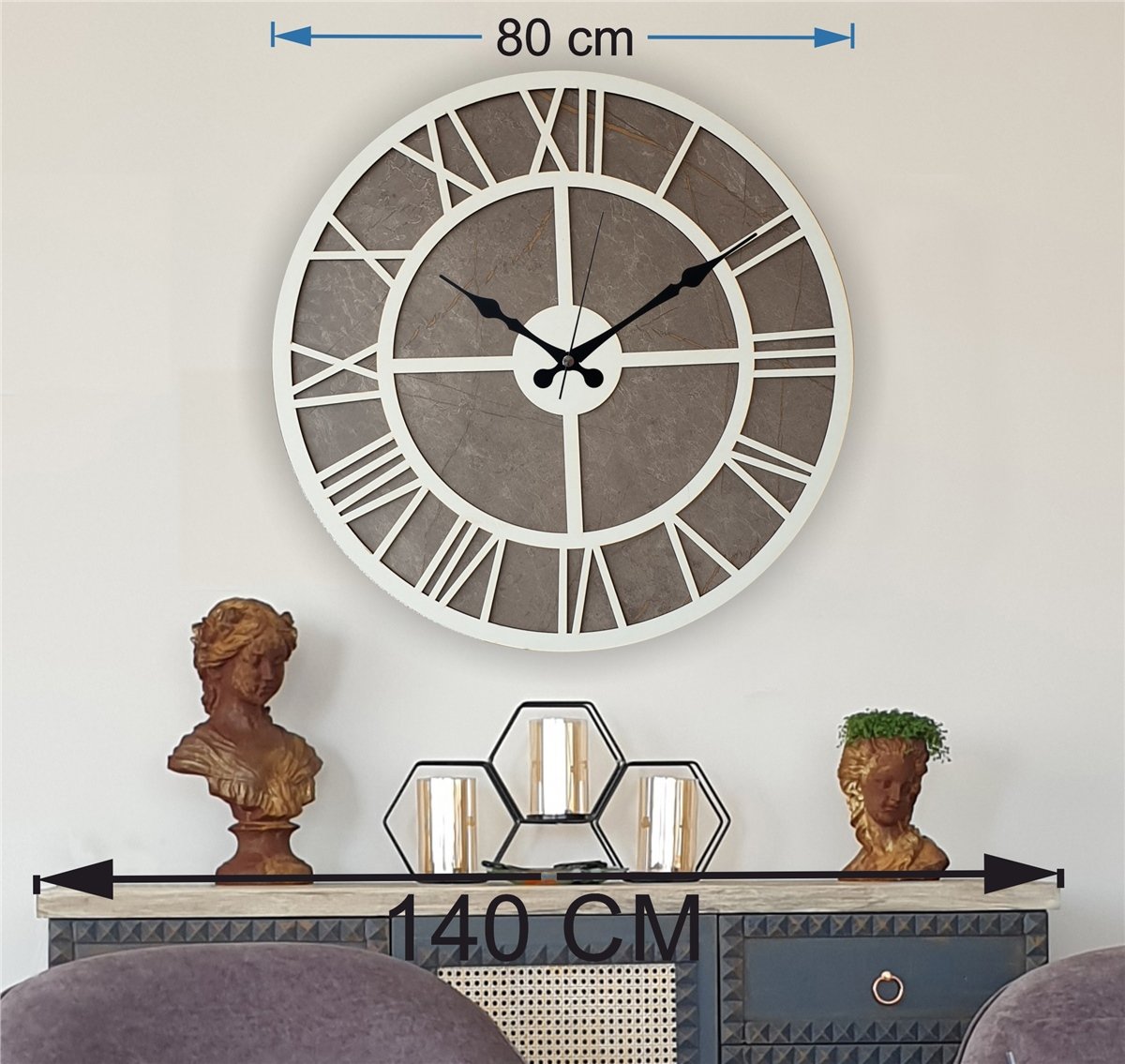 Markakanvas Mermer Desenli  Duvar Saati  Çap 50-80 cm