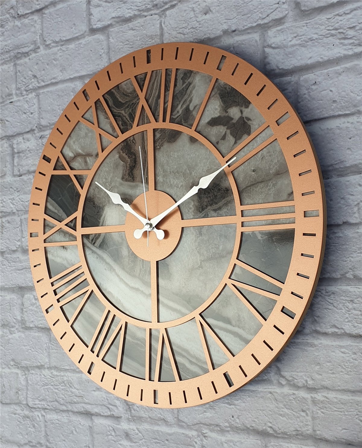 Markakanvas Mermer Desenli  Duvar Saati  Çap 50 cm-Çap 80 cm